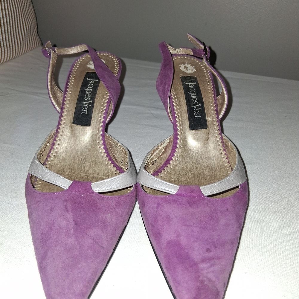 Jacques Vert Purple Suede Pointed-Toe Slingback Heels